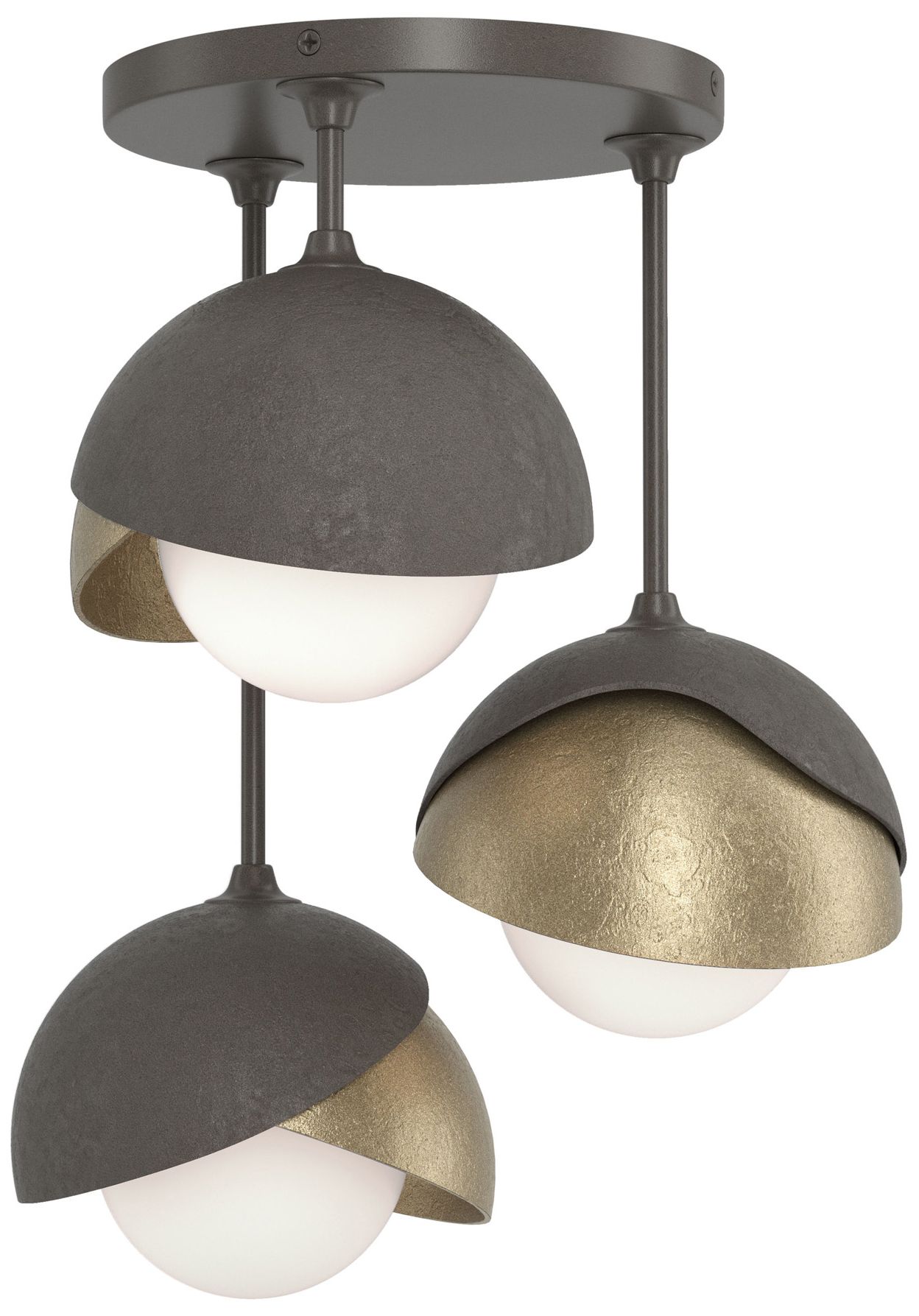 Brooklyn 3-Light Double Semi-Flush Dark Smoke Gold Opal Glass Made to Order
