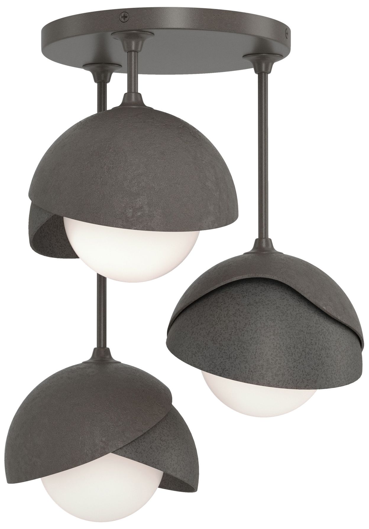 Brooklyn 3-Light Double Semi-Flush Dark Smoke Iron Opal Glass Made to Order