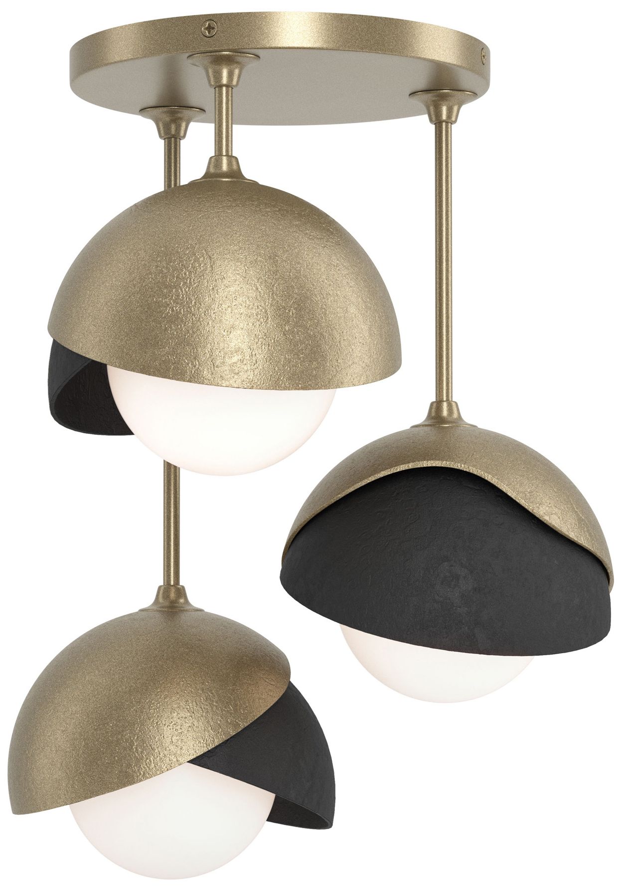 Brooklyn 3-Light Double Semi-Flush Gold Black Opal Glass Made to Order