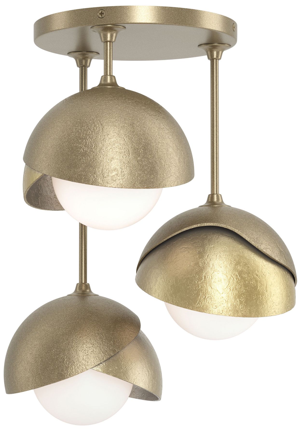 Brooklyn 3-Light Double Semi-Flush Gold Brass Opal Glass Made to Order
