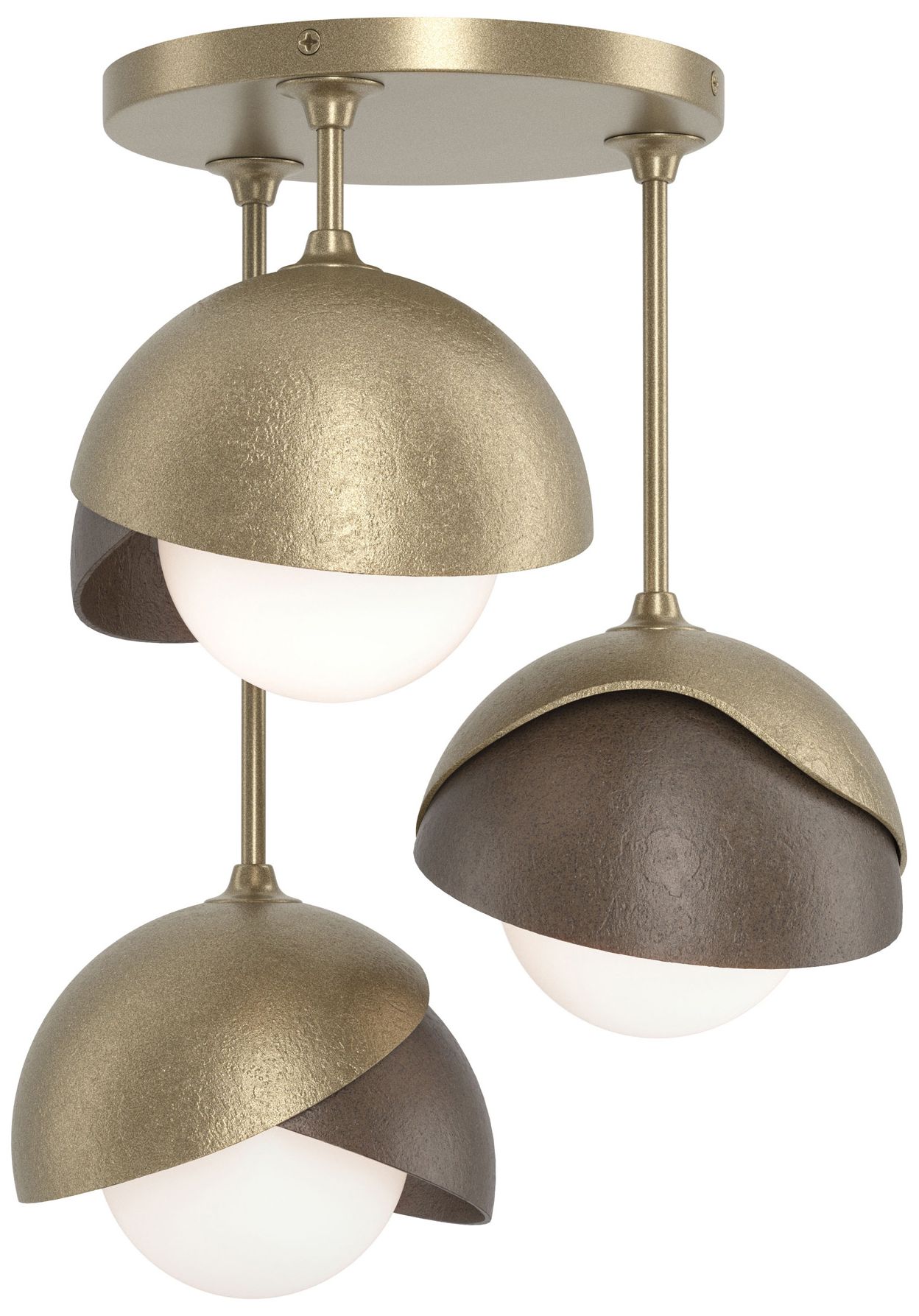 Brooklyn 3-Light Double Semi-Flush Gold Bronze Opal Glass Made to Order