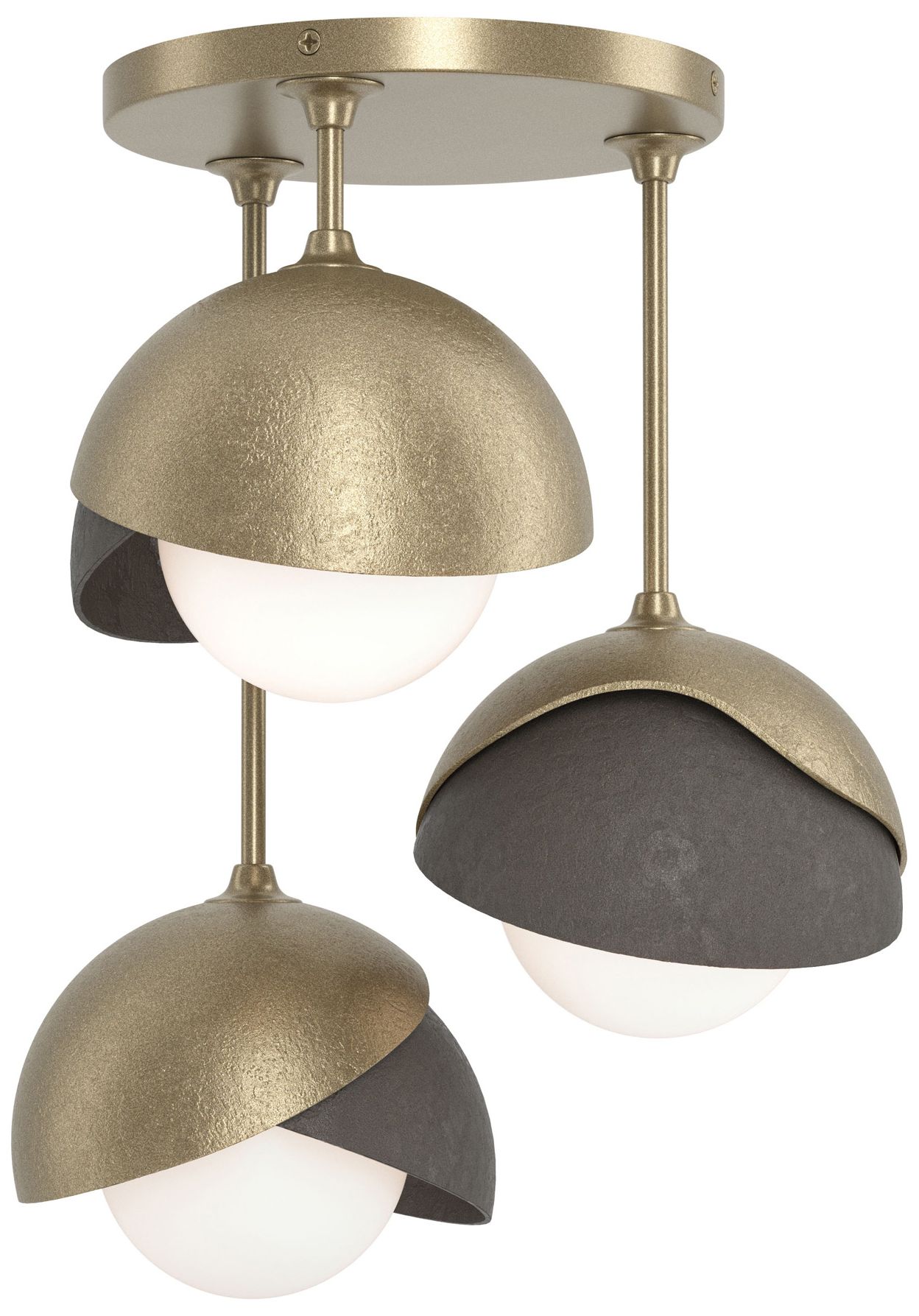 Brooklyn 3-Light Double Semi-Flush Gold Dark Smoke Opal Glass Made to Order