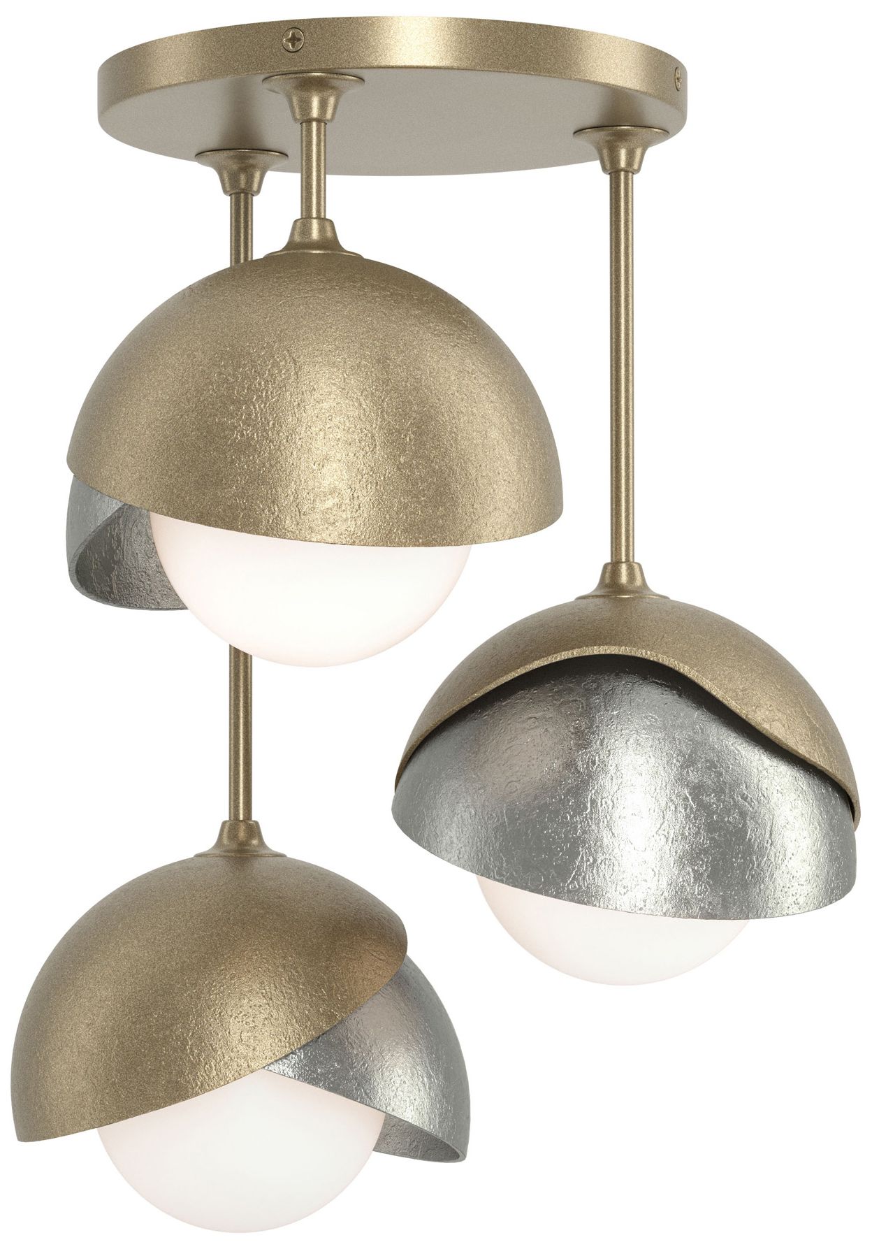 Brooklyn 3-Light Double Semi-Flush Gold Sterling Opal Glass Made to Order