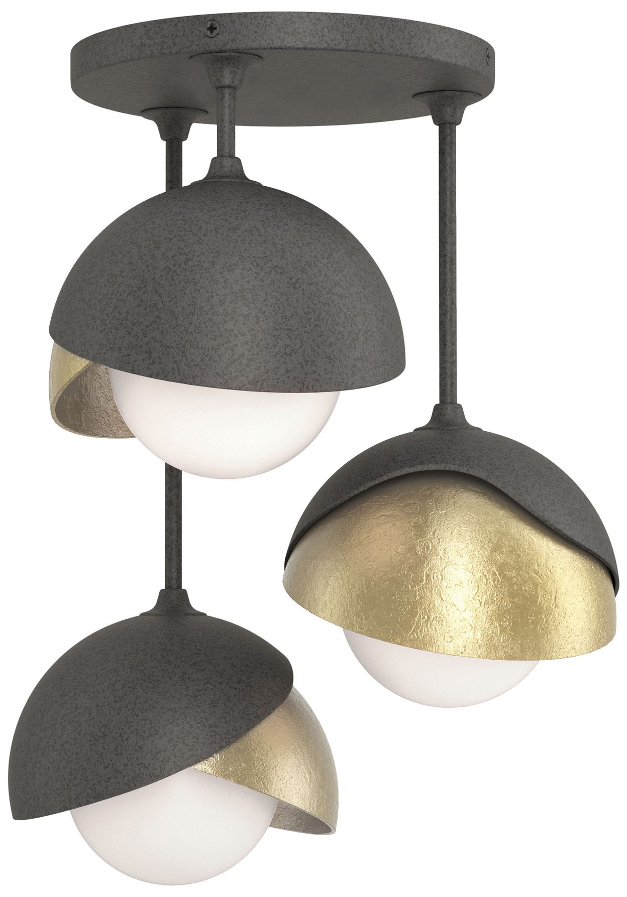 Brooklyn 3-Light Double Semi-Flush Iron Brass Opal Glass Made to Order
