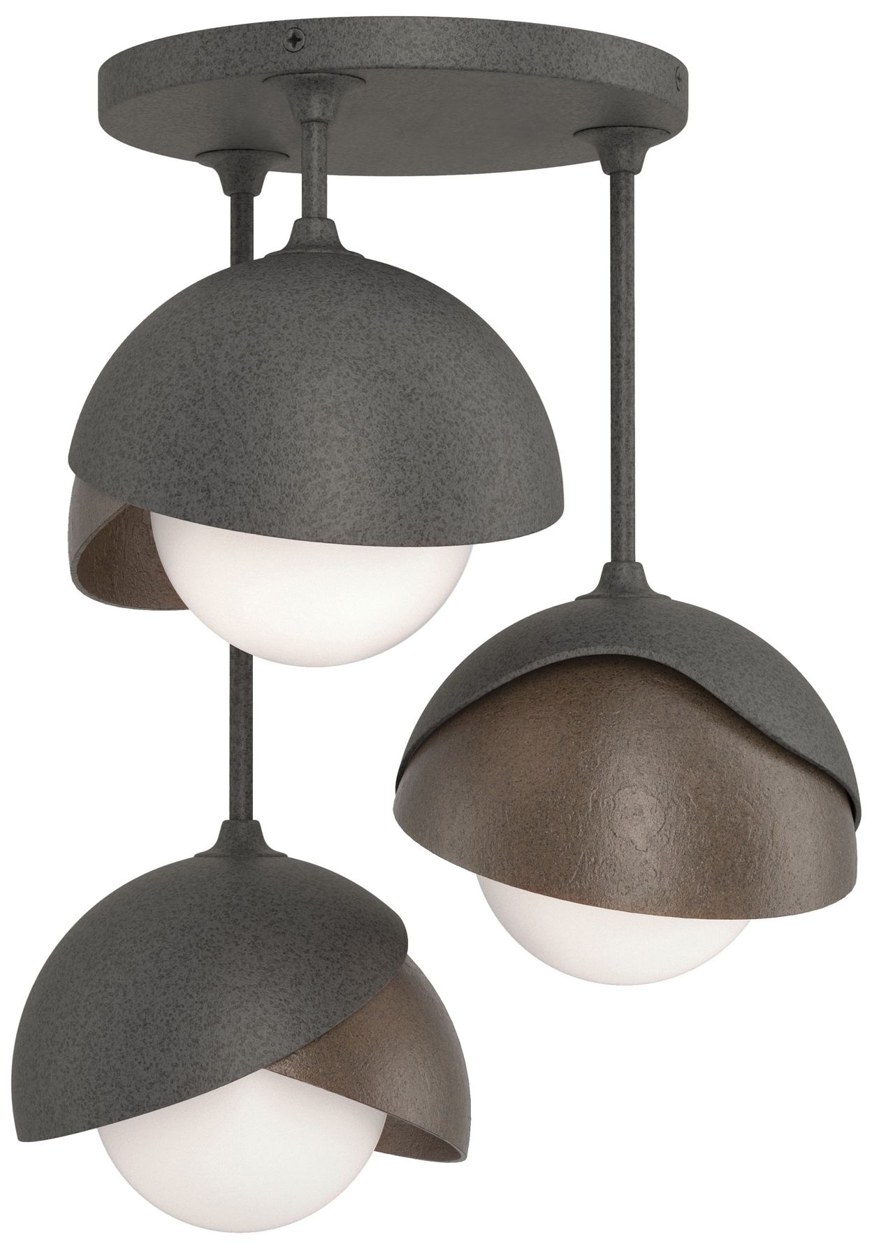 Brooklyn 3-Light Double Semi-Flush Iron Bronze Opal Glass Made to Order
