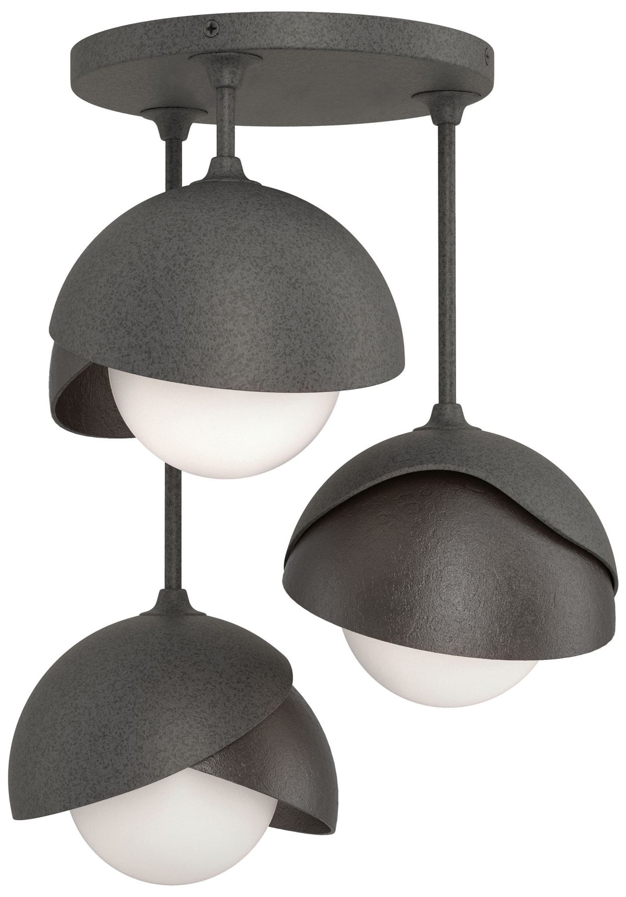Brooklyn 3-Light Double Semi-Flush Iron Bronze Opal Glass Made to Order