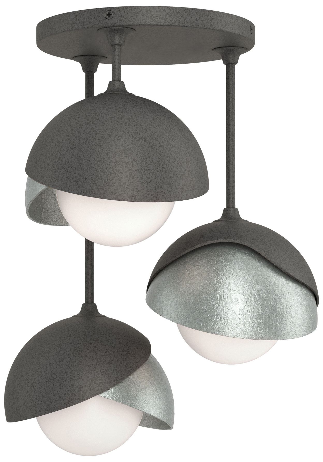 Brooklyn 3-Light Double Semi-Flush Iron Platinum Opal Glass Made to Order