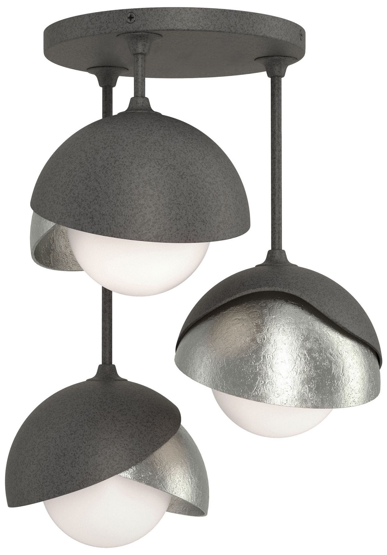 Brooklyn 3-Light Double Semi-Flush Iron Sterling Opal Glass Made to Order