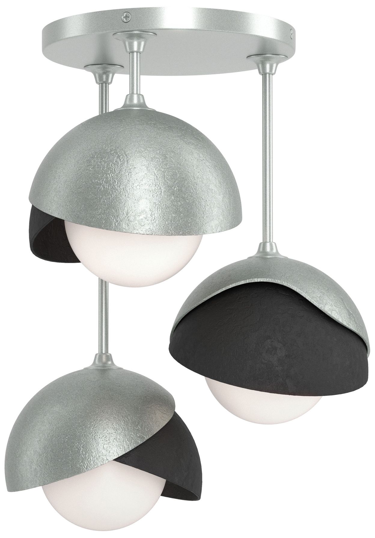 Brooklyn 3-Light Double Semi-Flush Platinum Black Opal Glass Made to Order