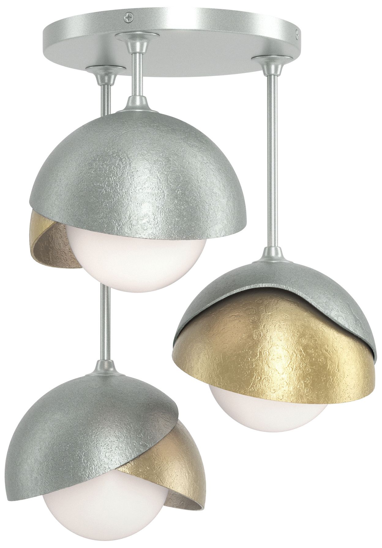 Brooklyn 3-Light Double Semi-Flush Platinum Brass Opal Glass Made to Order