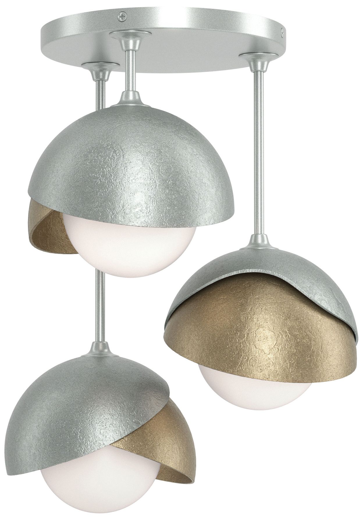 Brooklyn 3-Light Double Semi-Flush Platinum Gold Opal Glass Made to Order