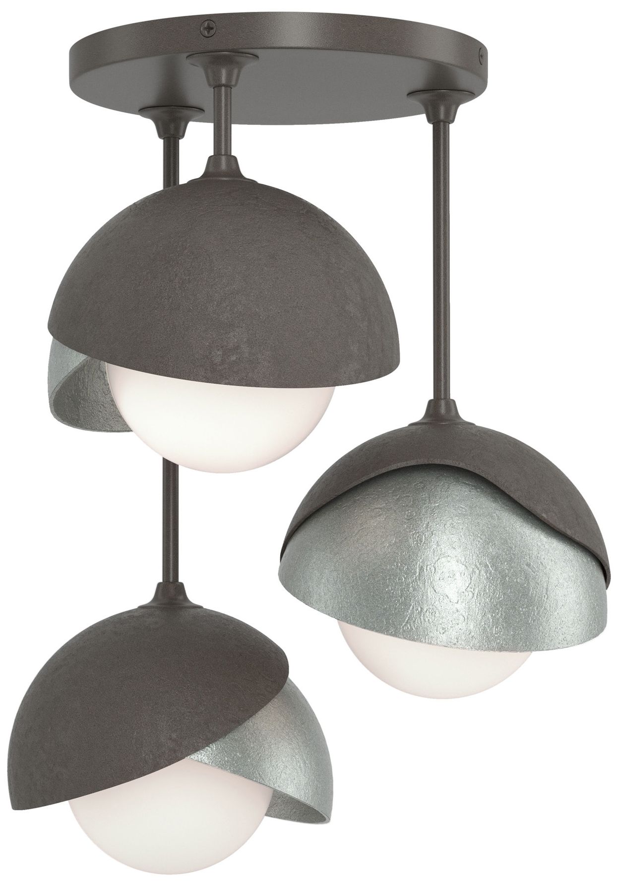 Brooklyn 3-Light Double Semi-Flush Smoke Platinum Opal Glass Made to Order