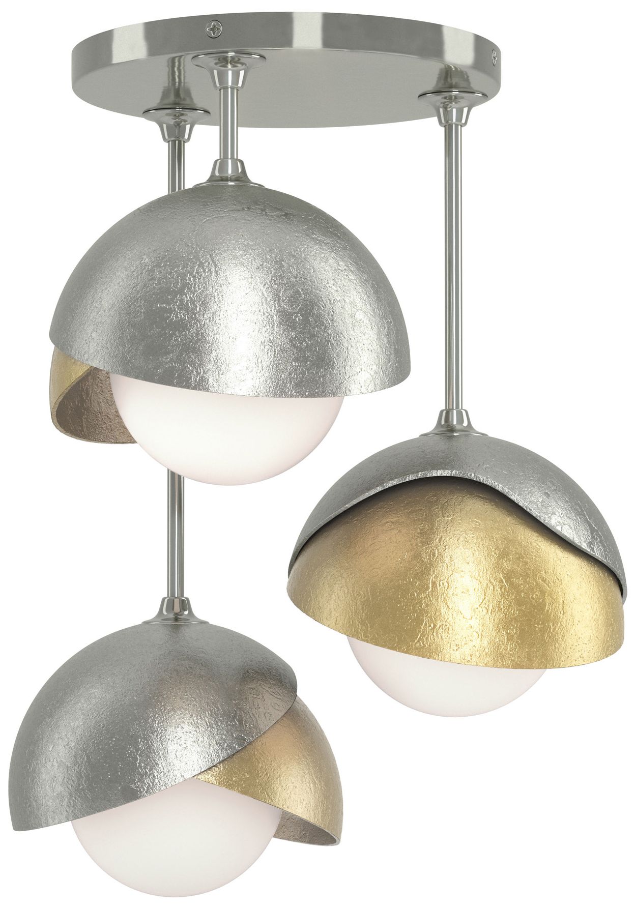 Brooklyn 3-Light Double Semi-Flush Sterling Brass Opal Glass Made to Order