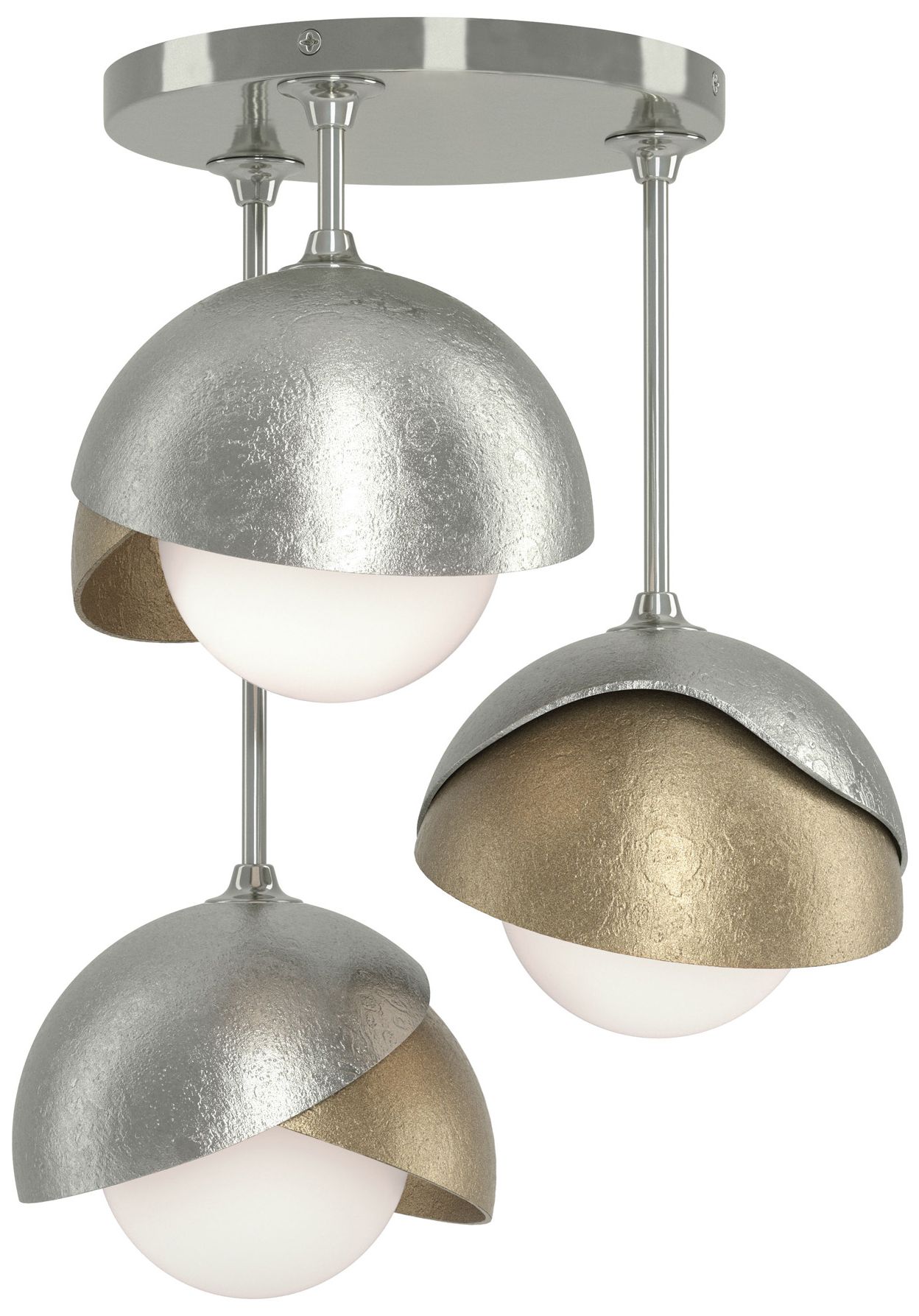 Brooklyn 3-Light Double Semi-Flush Sterling Gold Opal Glass Made to Order