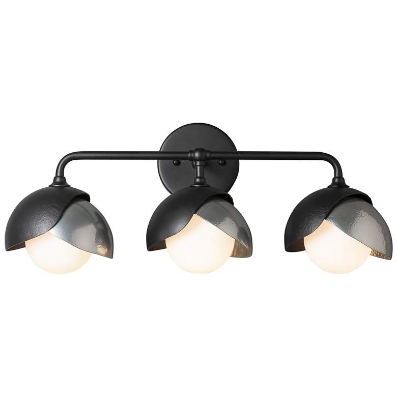 Image 1 Brooklyn 3-Light Double Shade Bath Sconce - Black Finish - Opal Glass