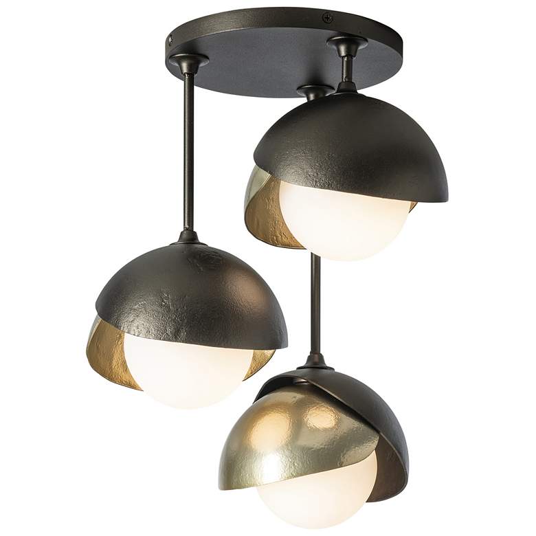 Image 1 Brooklyn 3-Light Double Shade \- Bronze - Brass Accents - Opal Glass