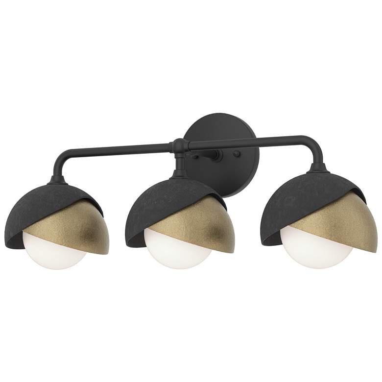 Image 1 Brooklyn 3-Light Double Shade Sconce - Black - Gold - Opal Glass