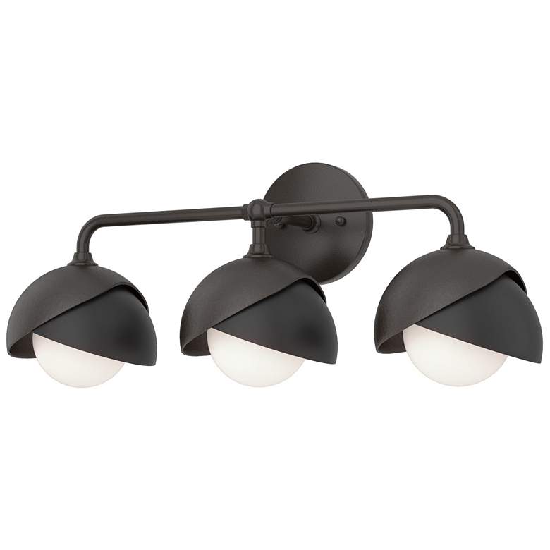 Image 1 Brooklyn 3-Light Double Shade Sconce - Bronze - Black - Opal Glass