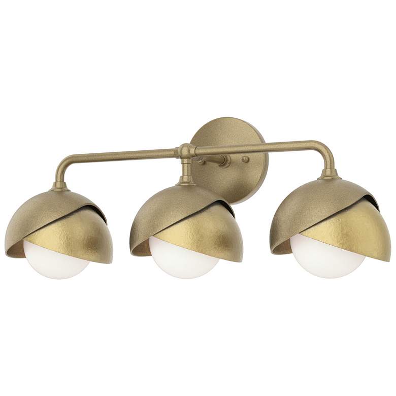 Image 1 Brooklyn 3-Light Double Shade Sconce - Gold - Modern Brass - Opal Glass