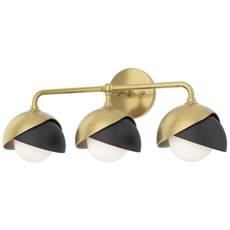 Image 1 Brooklyn 3-Light Double Shade Sconce - Modern Brass - Black - Opal Glass