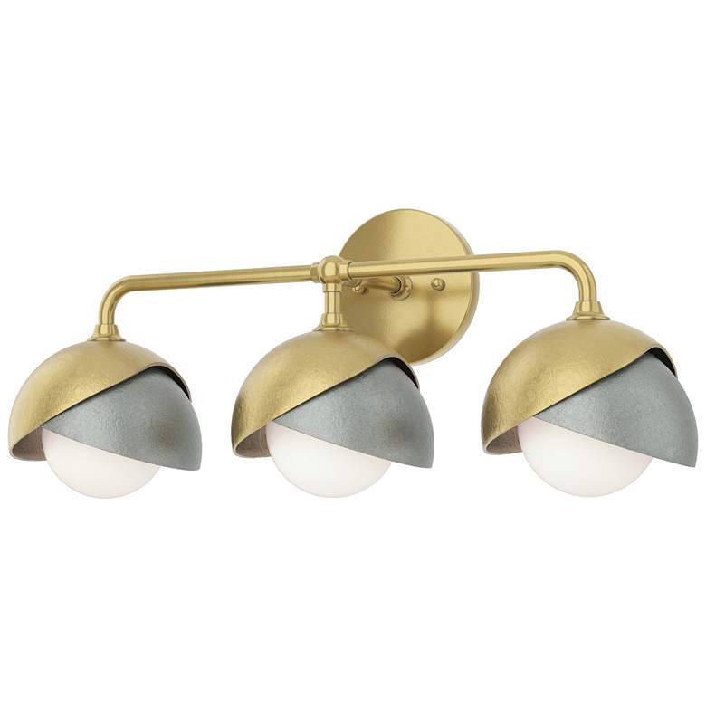Image 1 Brooklyn 3-Light Double Shade Sconce - Modern Brass - Platinum - Opal Glass