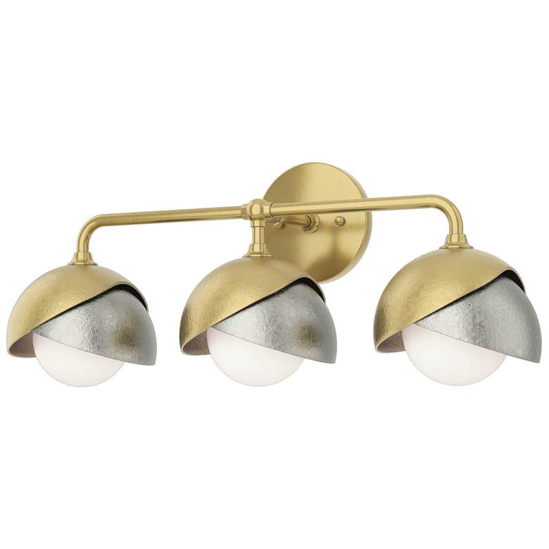 Image 1 Brooklyn 3-Light Double Shade Sconce - Modern Brass - Sterling - Opal Glass