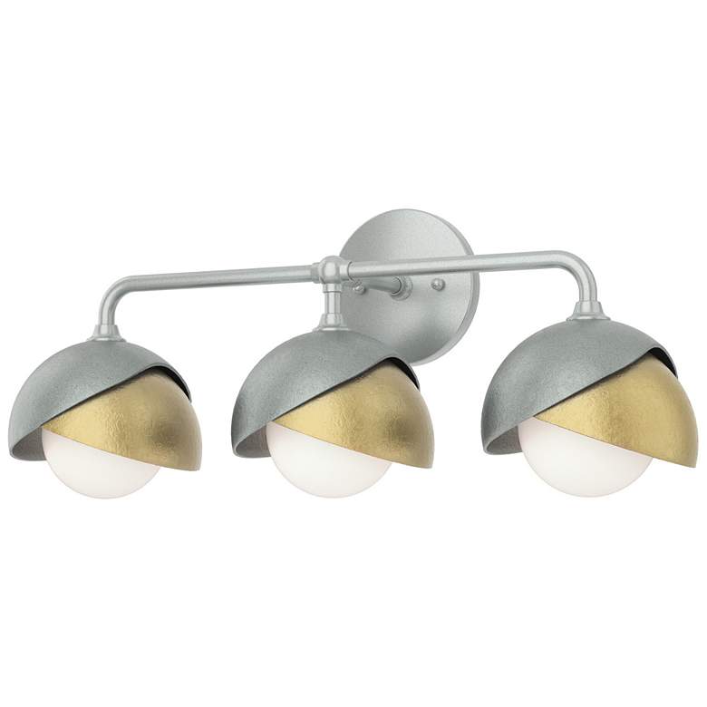 Image 1 Brooklyn 3-Light Double Shade Sconce - Platinum - Modern Brass - Opal Glass