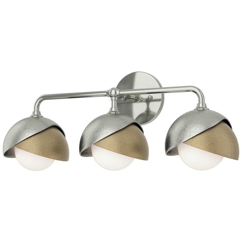 Image 1 Brooklyn 3-Light Double Shade Sconce - Sterling - Gold - Opal Glass