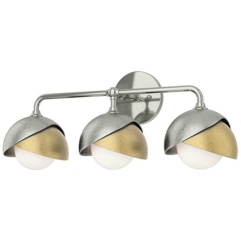 Image 1 Brooklyn 3-Light Double Shade Sconce - Sterling - Modern Brass - Opal Glass