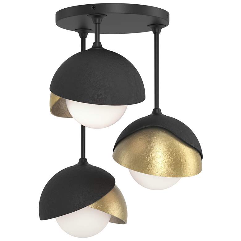 Image 1 Brooklyn 3-Light Double Shade Semi-Flush - Black - Brass - Opal Glass