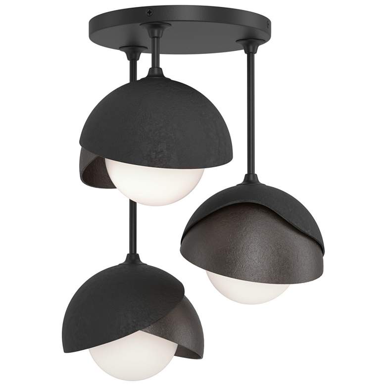 Image 1 Brooklyn 3-Light Double Shade Semi-Flush - Black - Bronze - Opal Glass