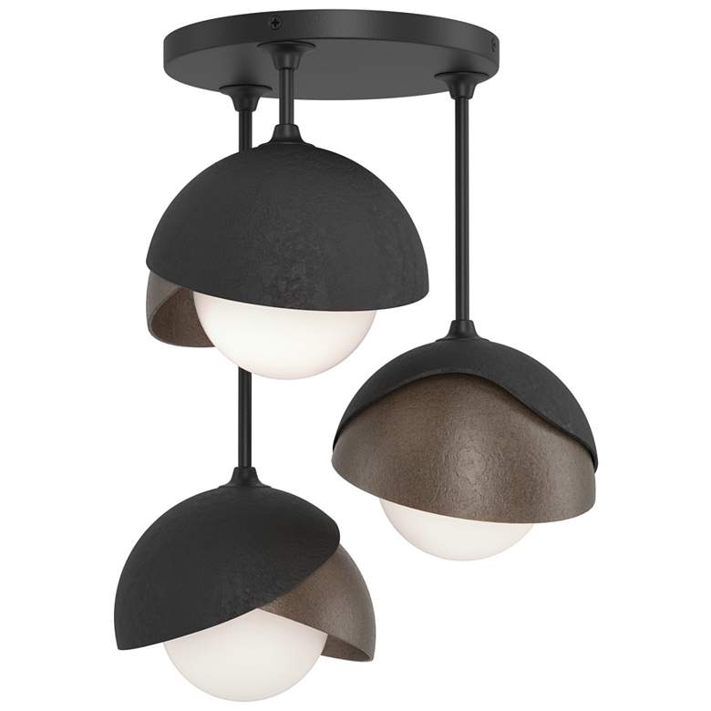 Image 1 Brooklyn 3-Light Double Shade Semi-Flush - Black - Bronze - Opal Glass