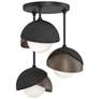 Brooklyn 3-Light Double Shade Semi-Flush - Black - Bronze - Opal Glass