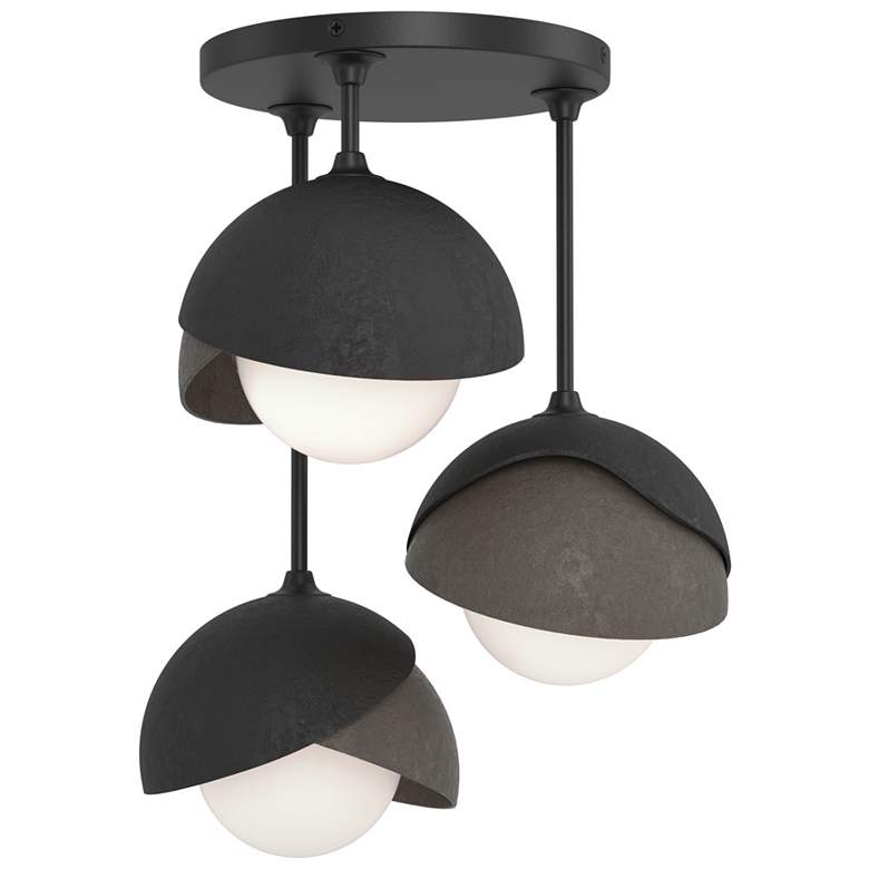 Image 1 Brooklyn 3-Light Double Shade Semi-Flush - Black - Dark Smoke - Opal Glass