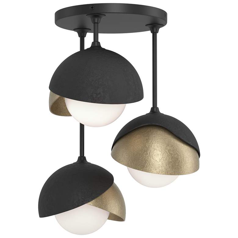 Image 1 Brooklyn 3-Light Double Shade Semi-Flush - Black - Gold - Opal Glass