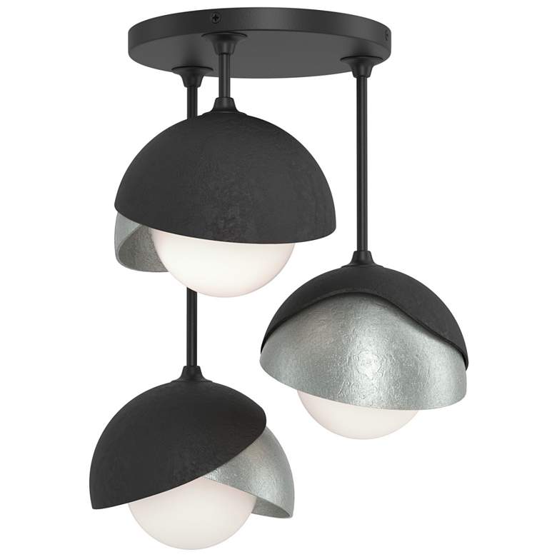 Image 1 Brooklyn 3-Light Double Shade Semi-Flush - Black - Platinum - Opal Glass