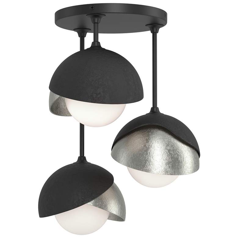 Image 1 Brooklyn 3-Light Double Shade Semi-Flush - Black - Sterling - Opal Glass