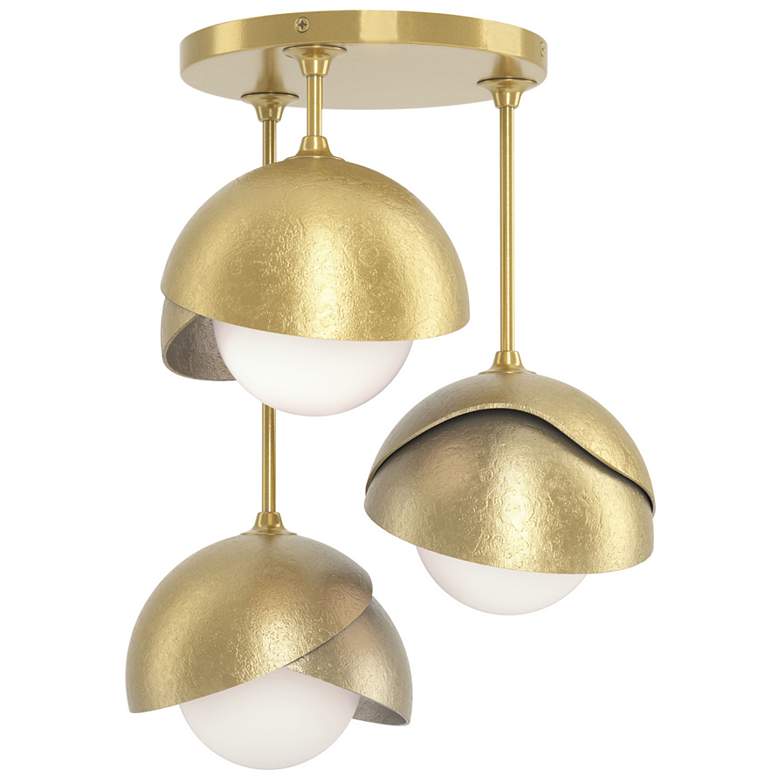 Image 1 Brooklyn 3-Light Double Shade Semi-Flush - Brass - Brass - Opal Glass