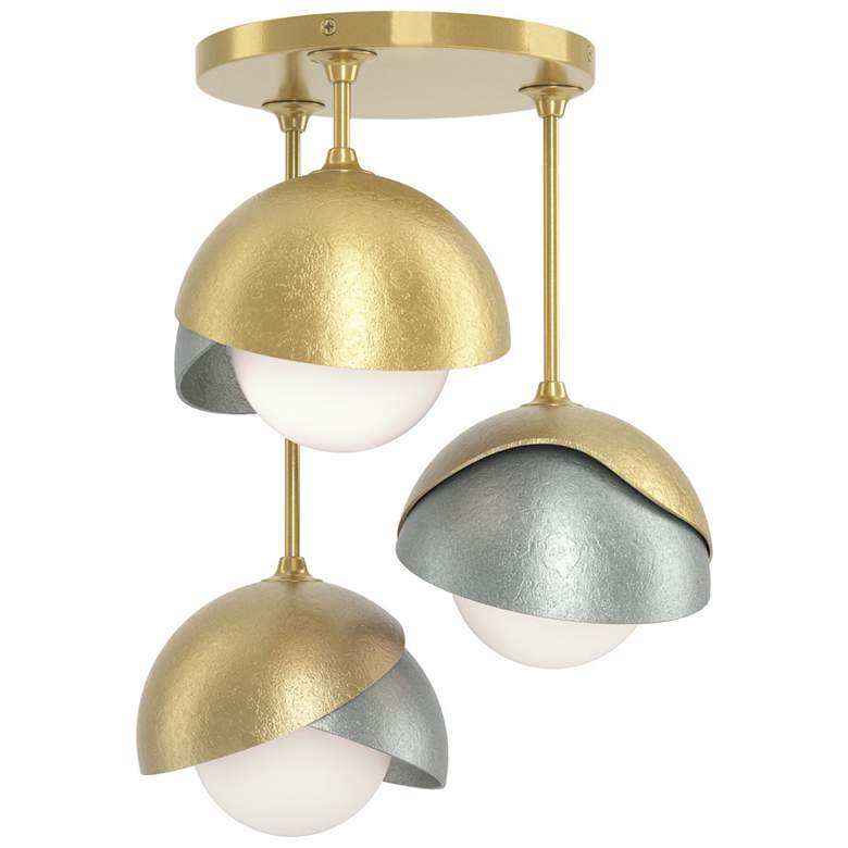 Image 1 Brooklyn 3-Light Double Shade Semi-Flush - Brass - Platinum - Opal Glass