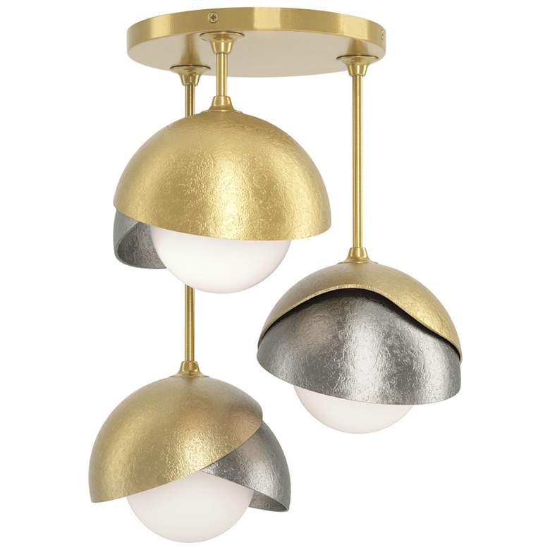 Image 1 Brooklyn 3-Light Double Shade Semi-Flush - Brass - Sterling - Opal Glass