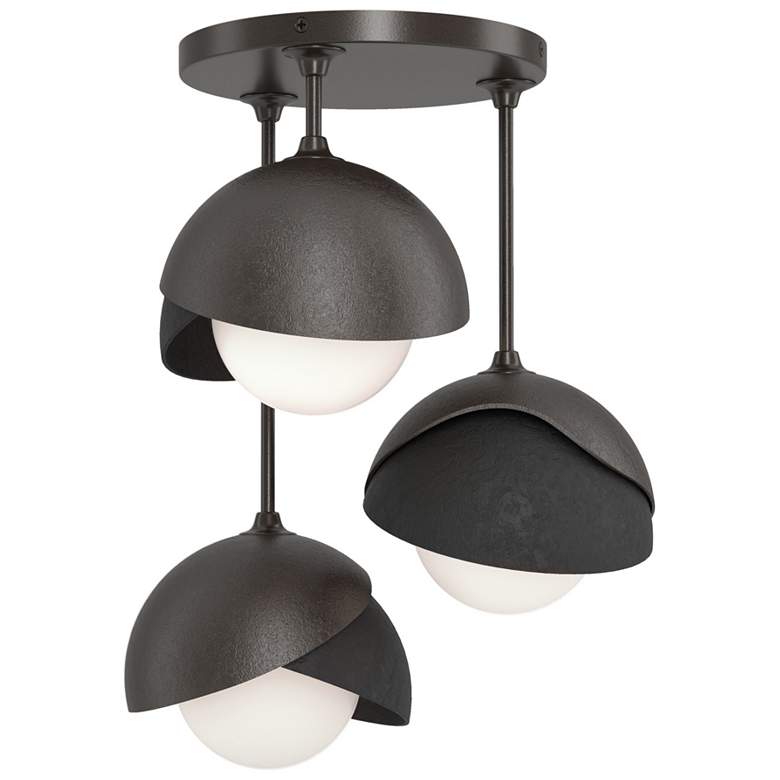 Image 1 Brooklyn 3-Light Double Shade Semi-Flush - Bronze - Black - Opal Glass