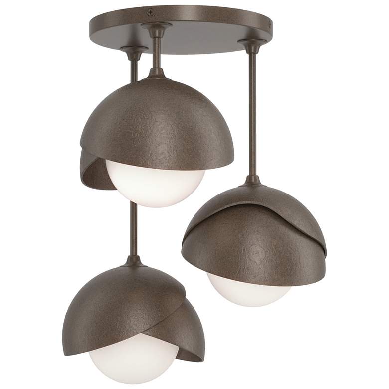 Image 1 Brooklyn 3-Light Double Shade Semi-Flush - Bronze - Bronze - Opal Glass