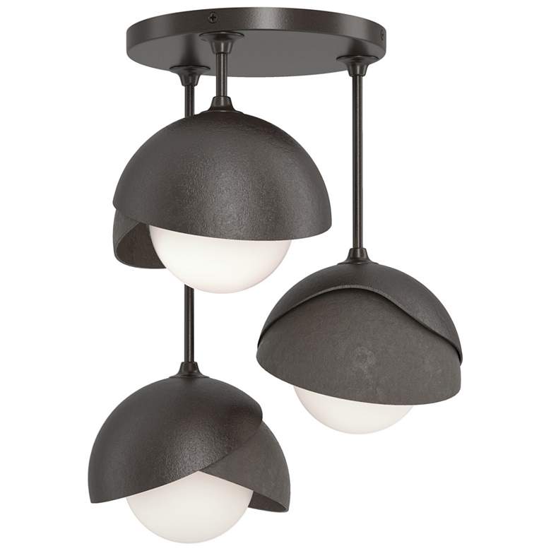 Image 1 Brooklyn 3-Light Double Shade Semi-Flush - Bronze - Dark Smoke - Opal Glass