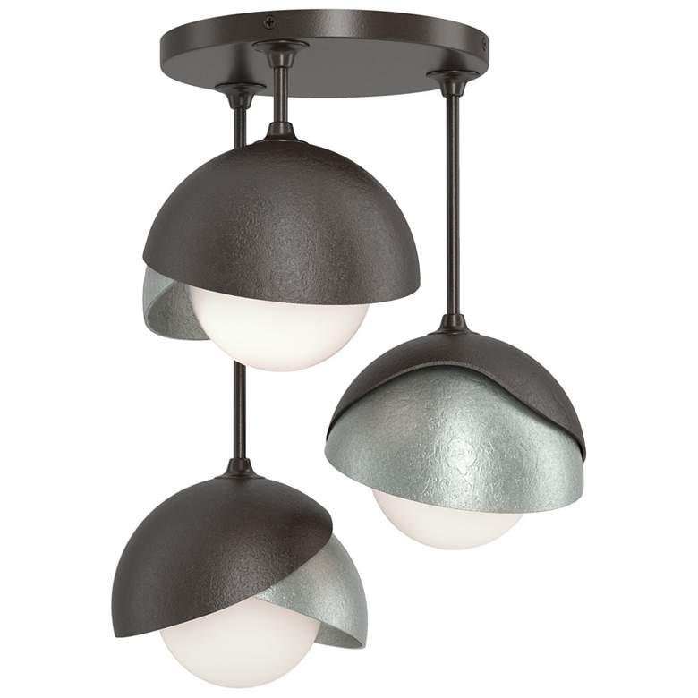 Image 1 Brooklyn 3-Light Double Shade Semi-Flush - Bronze - Platinum - Opal Glass