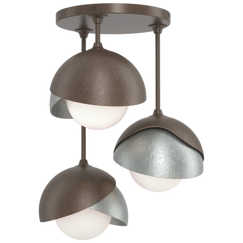 Image 1 Brooklyn 3-Light Double Shade Semi-Flush - Bronze - Platinum - Opal Glass