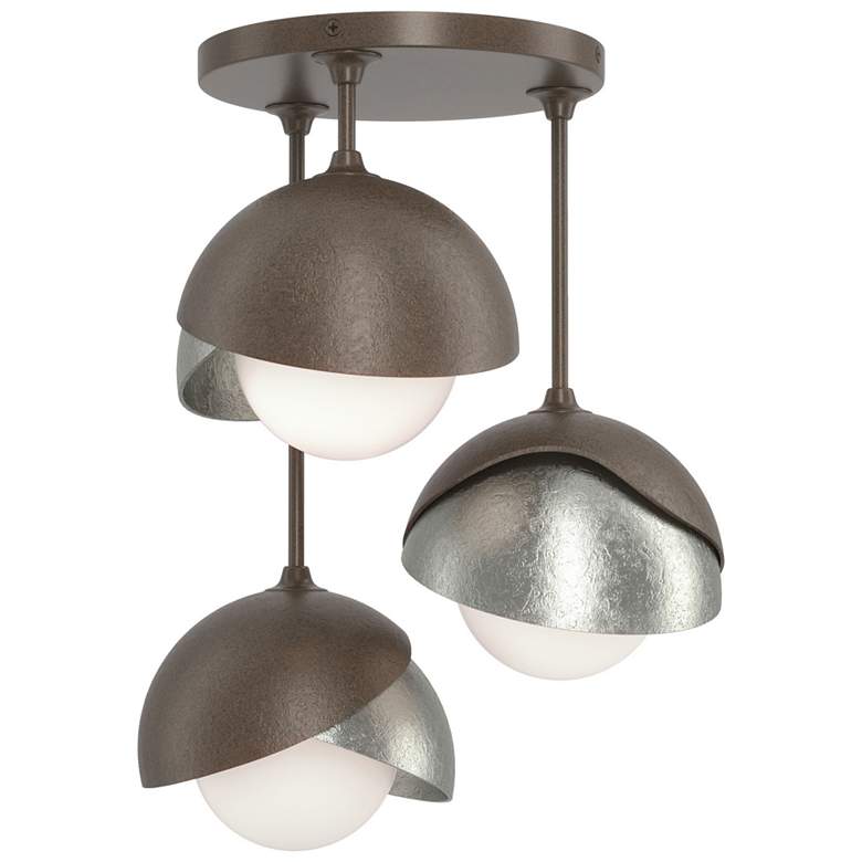 Image 1 Brooklyn 3-Light Double Shade Semi-Flush - Bronze - Sterling - Opal Glass