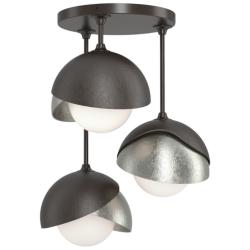 Brooklyn 3-Light Double Shade Semi-Flush - Bronze - Sterling - Opal Glass