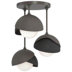 Brooklyn 3-Light Double Shade Semi-Flush - Dark Smoke - Black - Opal Glass
