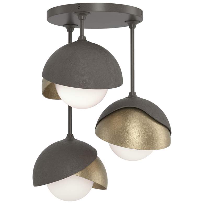 Image 1 Brooklyn 3-Light Double Shade Semi-Flush - Dark Smoke - Gold - Opal Glass