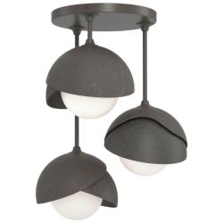 Brooklyn 3-Light Double Shade Semi-Flush - Dark Smoke - Iron - Opal Glass